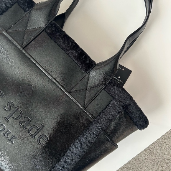 ♠️Kate Spade Jett Shearling Trim Large Tote Bag, Black NWT - Picture 4 of 8